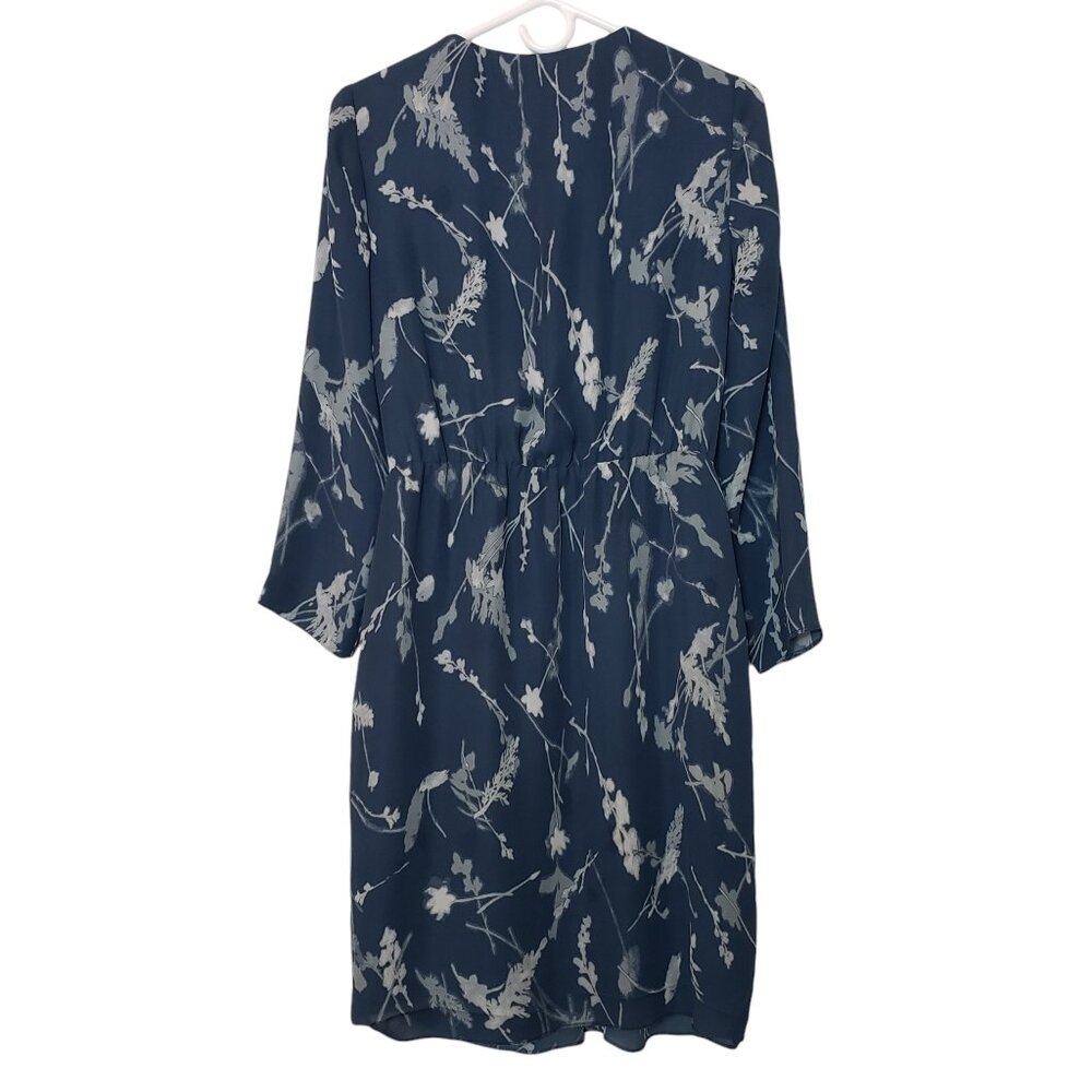 Banana Republic 4  Floral Leaf Print Dress Lined Navy Multi Long Sleeves
